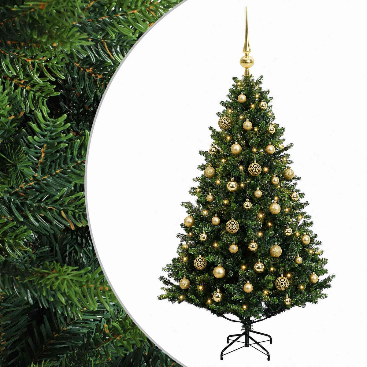Umjetno božićno drvce s kuglicama 120 cm 150 LED lampica