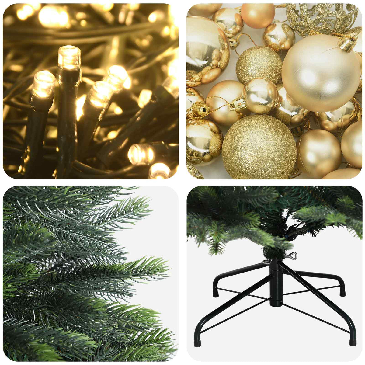 Umjetno božićno drvce s kuglicama 120 cm 150 LED lampica