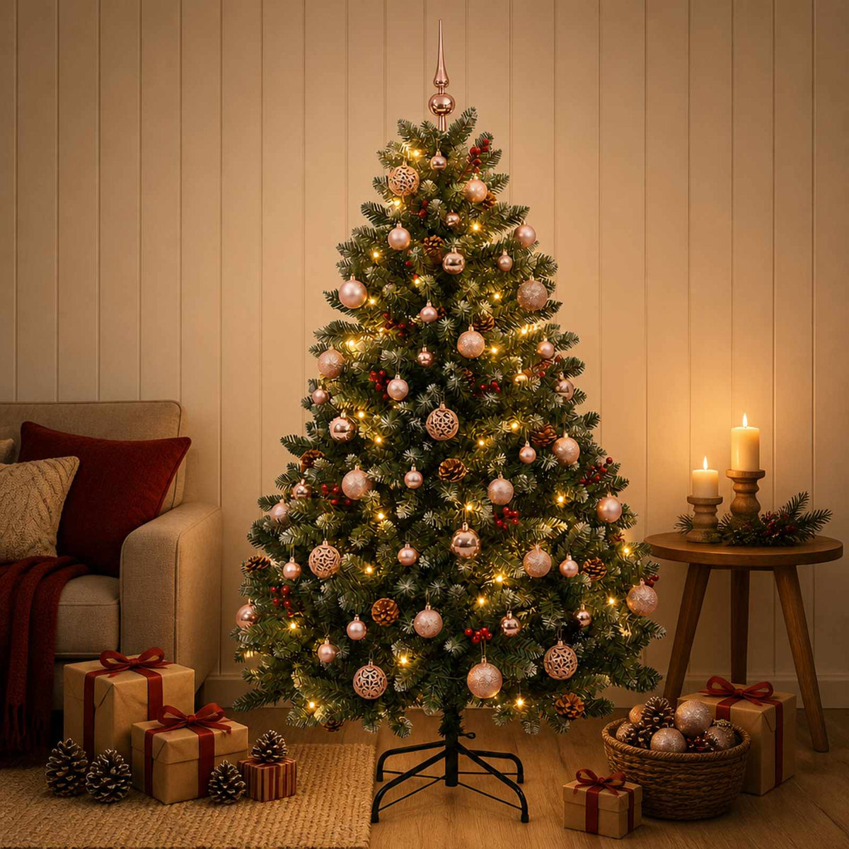 Umjetno božićno drvce zeleno s kuglicama 150 cm 150 LED lampica