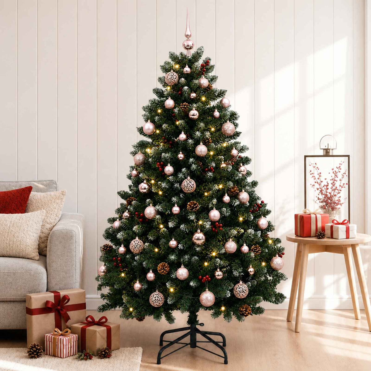 Umjetno božićno drvce zeleno s kuglicama 150 cm 150 LED lampica