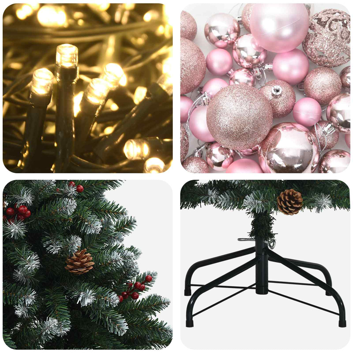 Umjetno božićno drvce zeleno s kuglicama 150 cm 150 LED lampica