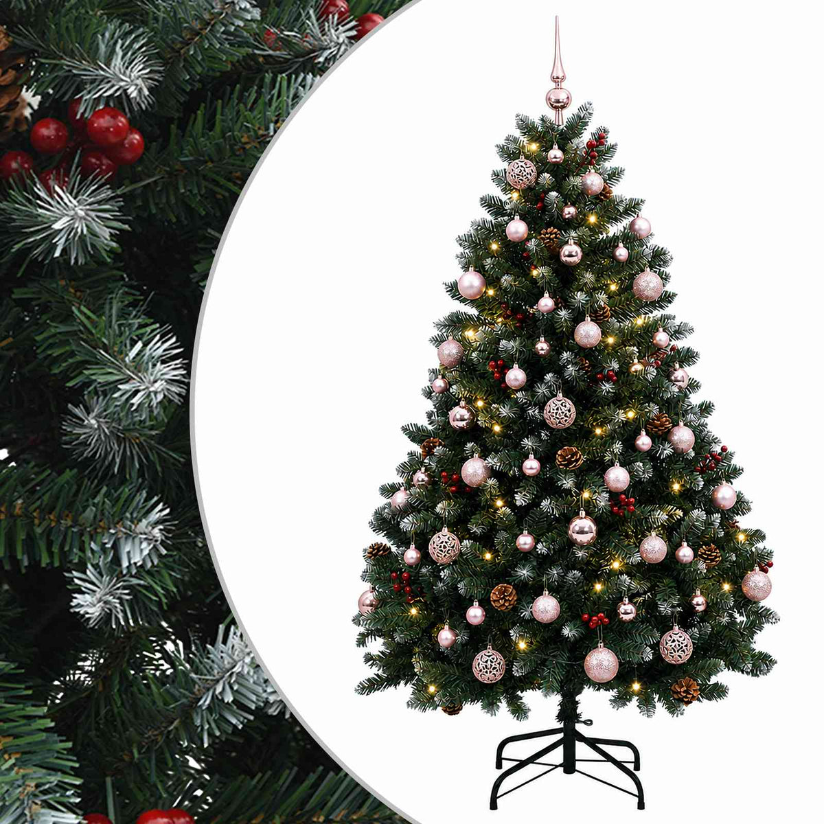 Umjetno božićno drvce zeleno s kuglicama 150 cm 150 LED lampica