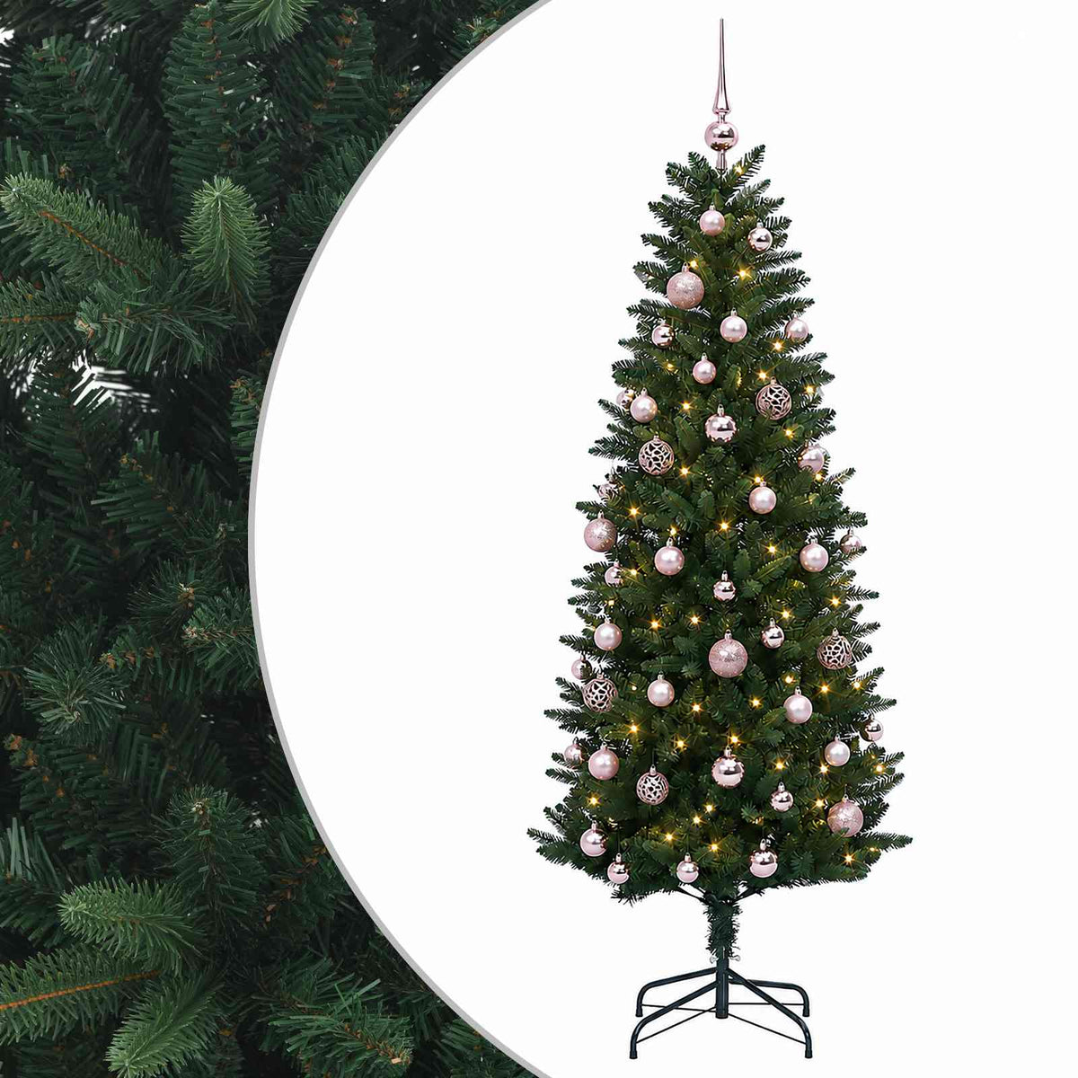 Umjetno božićno drvce s kuglicama 120 cm 150 LED lampica