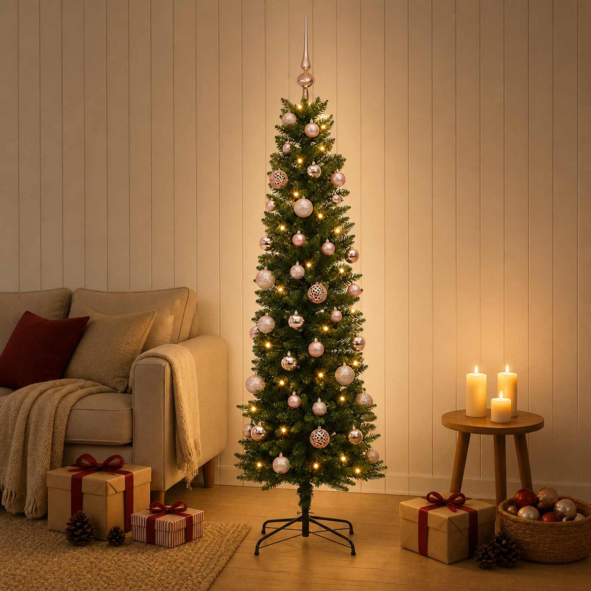 Umjetno usko božićno drvce s kuglicom 120 cm 150 LED lampica