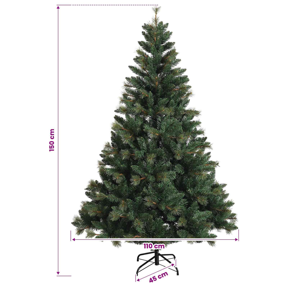 Umjetno božićno drvce s kuglicama 150 cm 150 LED lampica
