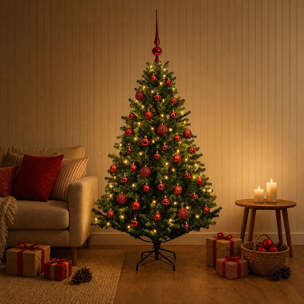 Umjetno božićno drvce s kuglicama 150 cm 150 LED lampica