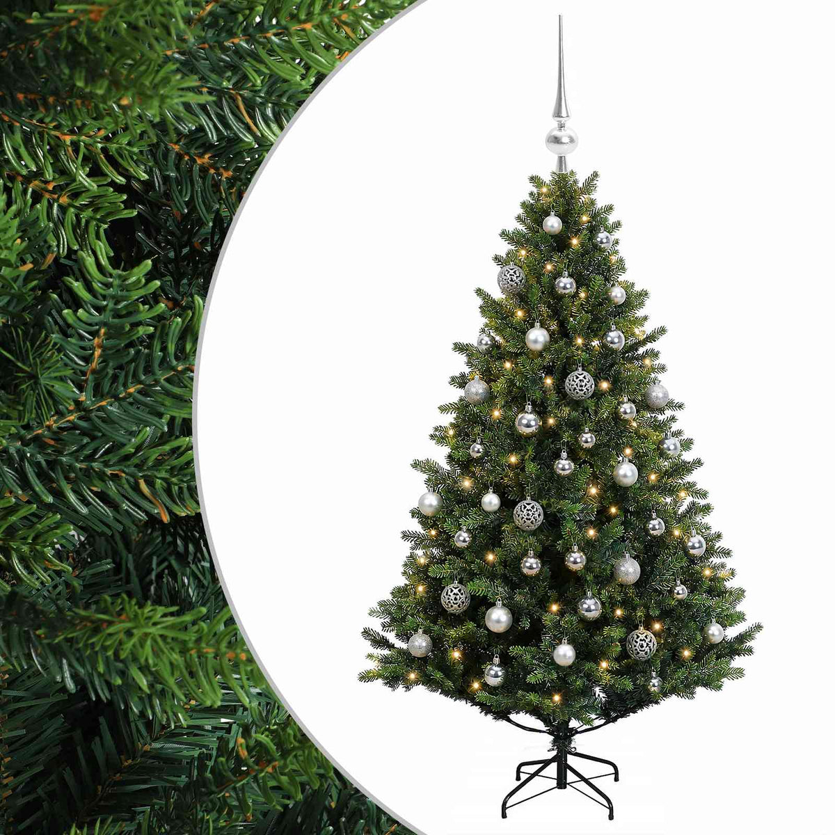 Umjetno božićno drvce s kuglicama 150 cm 150 LED lampica