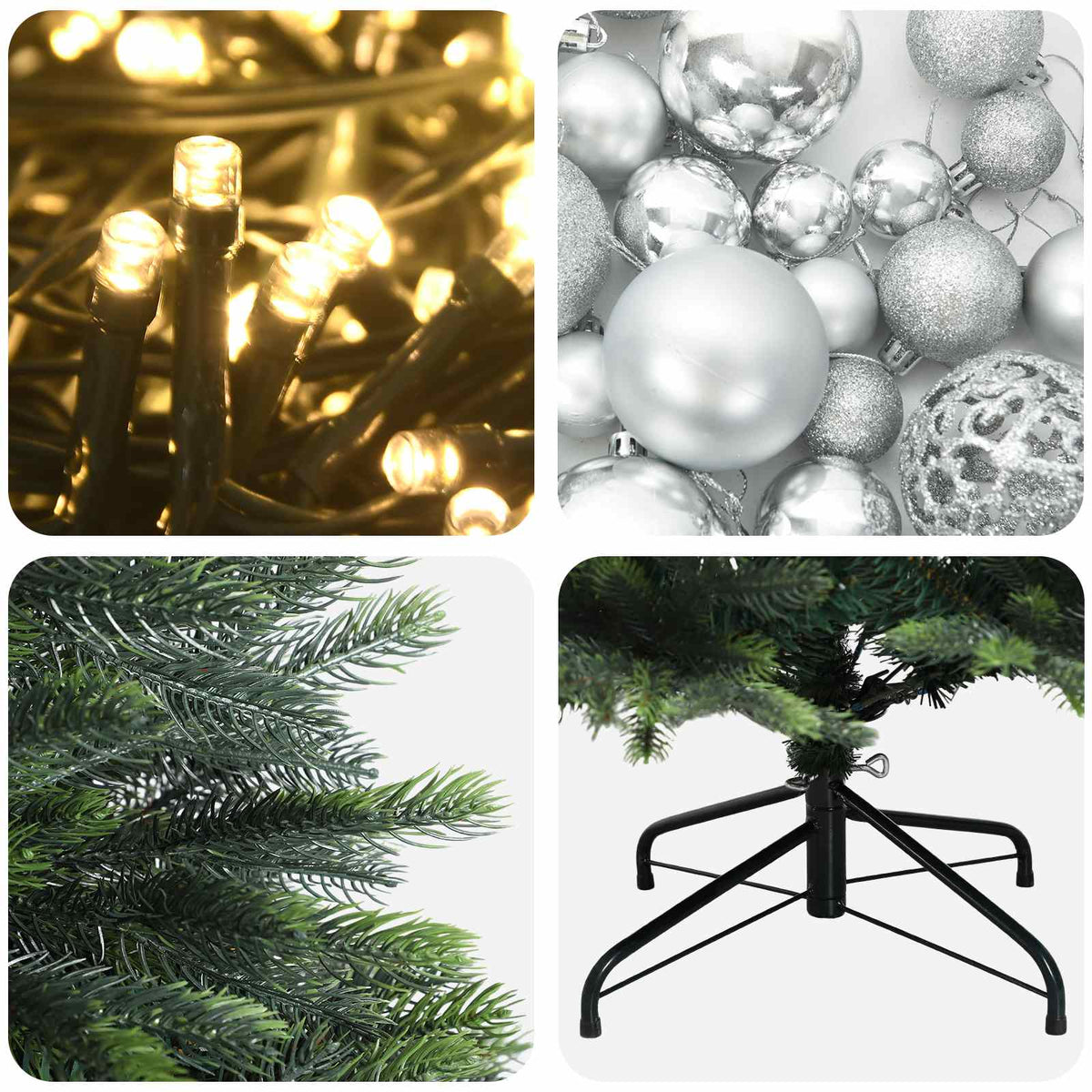 Umjetno božićno drvce s kuglicama 120 cm 150 LED lampica