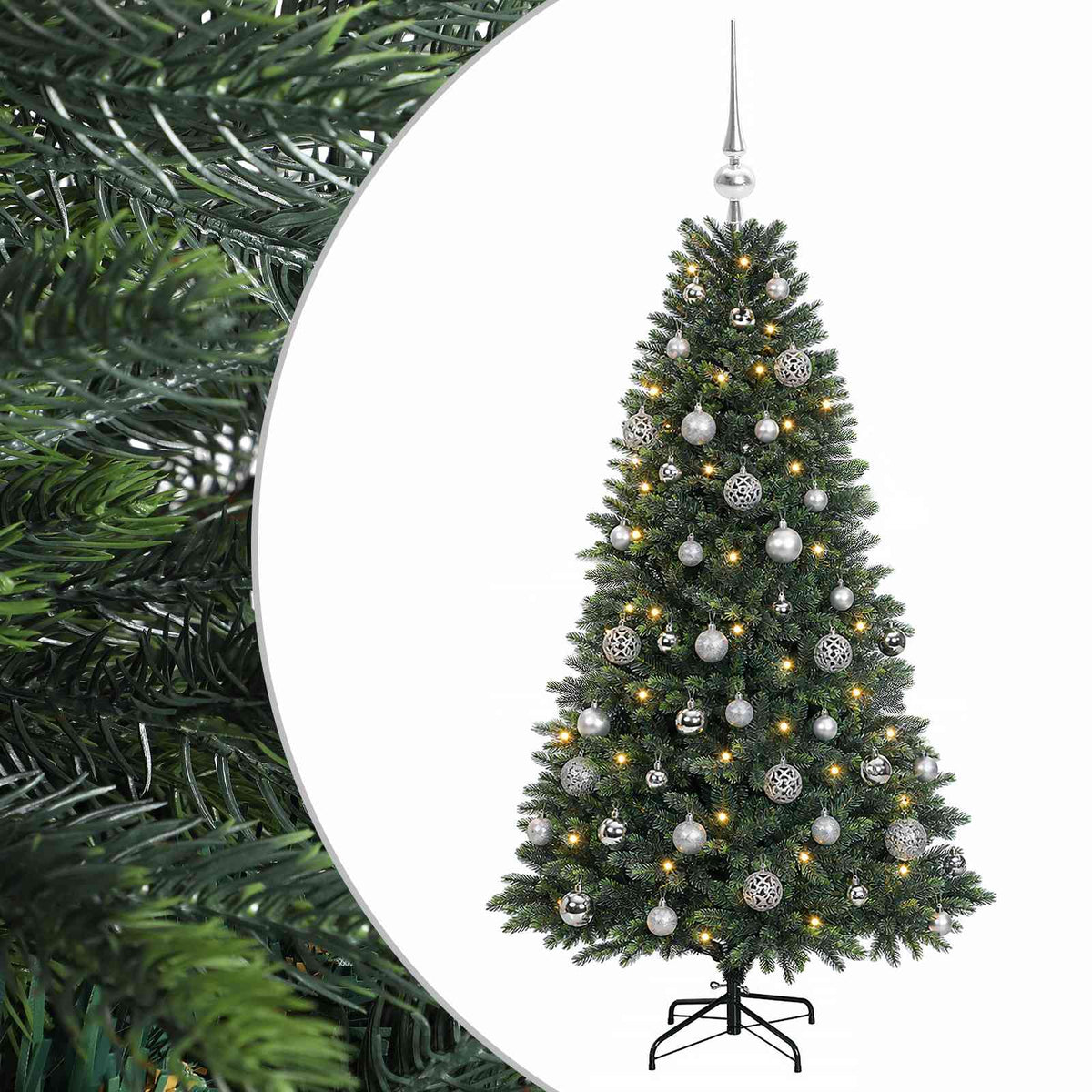 Umjetno božićno drvce s kuglicama 120 cm 150 LED lampica