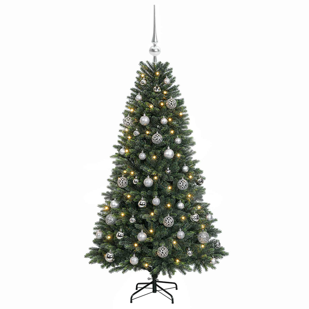 Umjetno božićno drvce s kuglicama 120 cm 150 LED lampica