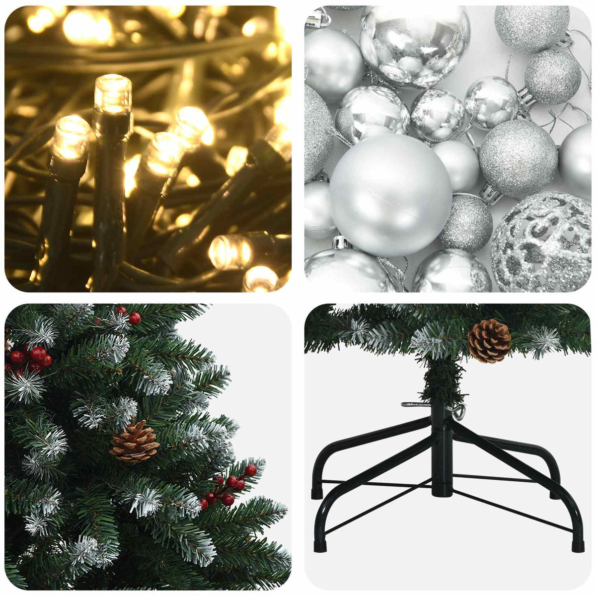 Umjetno božićno drvce zeleno s kuglicama 150 cm 150 LED lampica