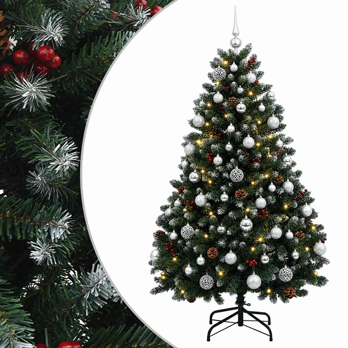 Umjetno božićno drvce zeleno s kuglicama 150 cm 150 LED lampica