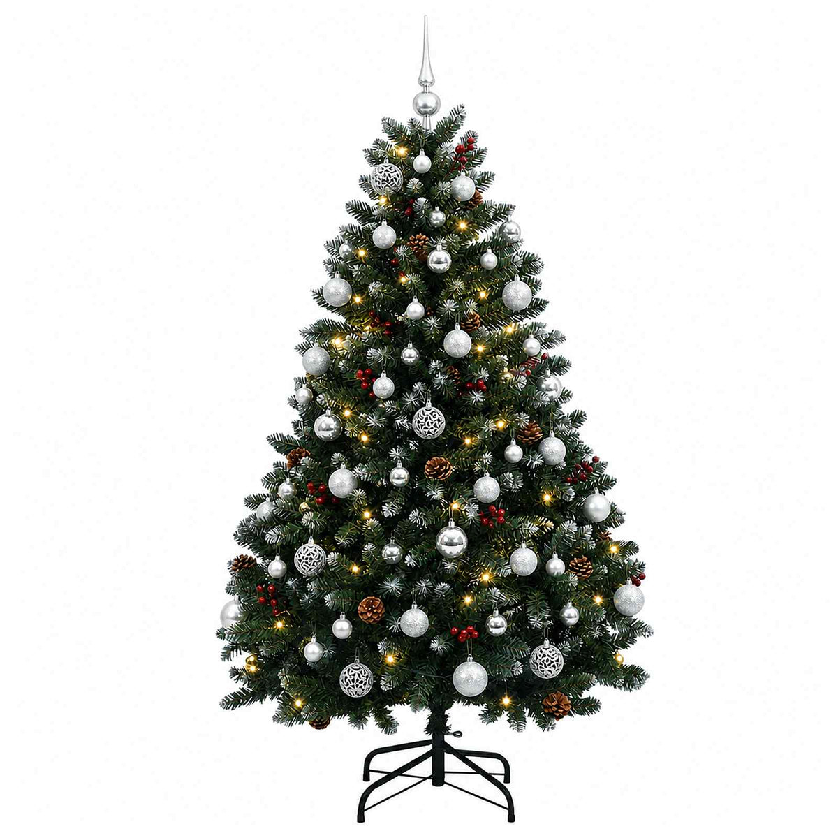 Umjetno božićno drvce zeleno s kuglicama 150 cm 150 LED lampica