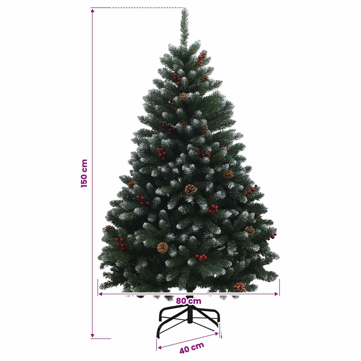 Umjetno božićno drvce zeleno s kuglicama 150 cm 150 LED lampica