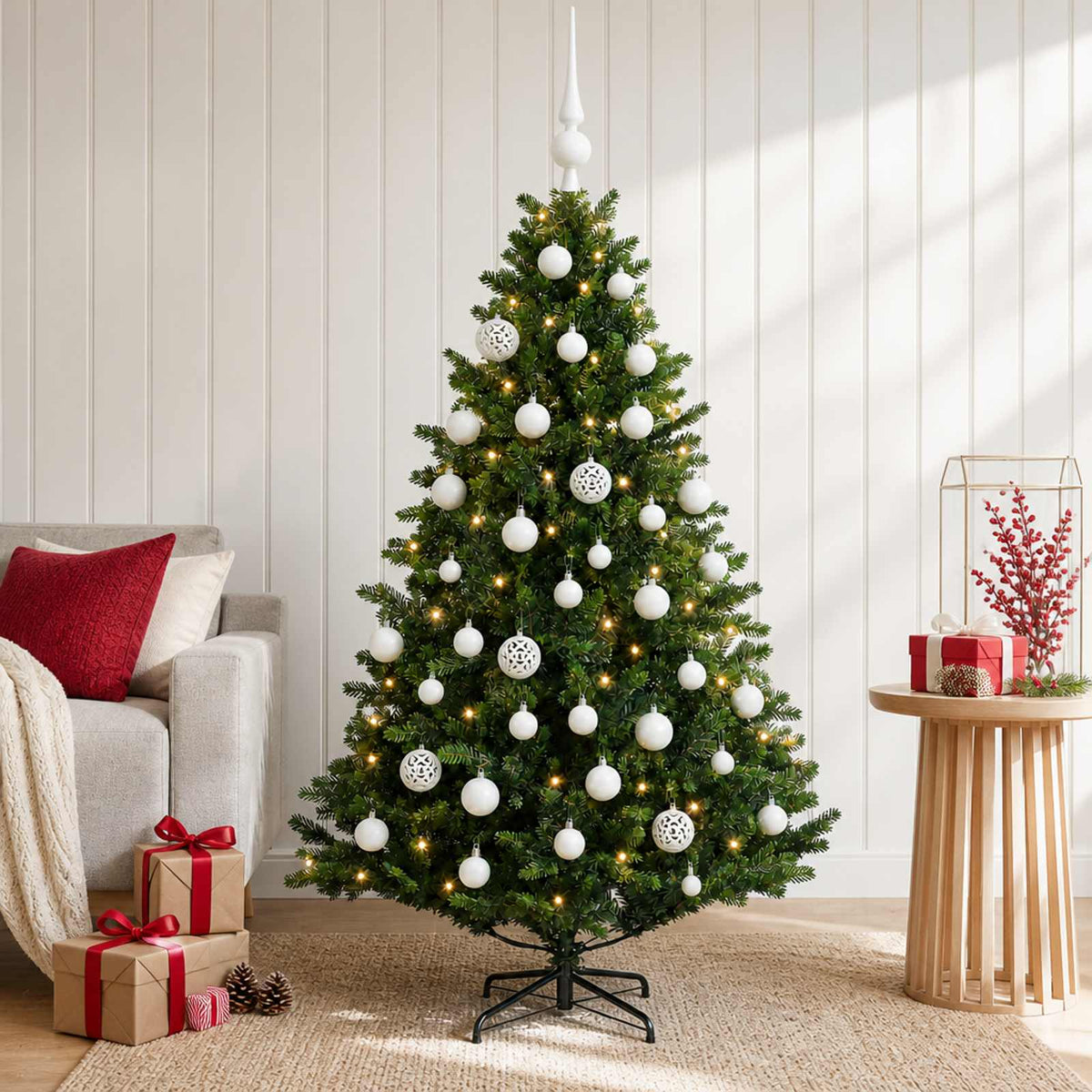 Umjetno božićno drvce s kuglicama 120 cm 150 LED lampica