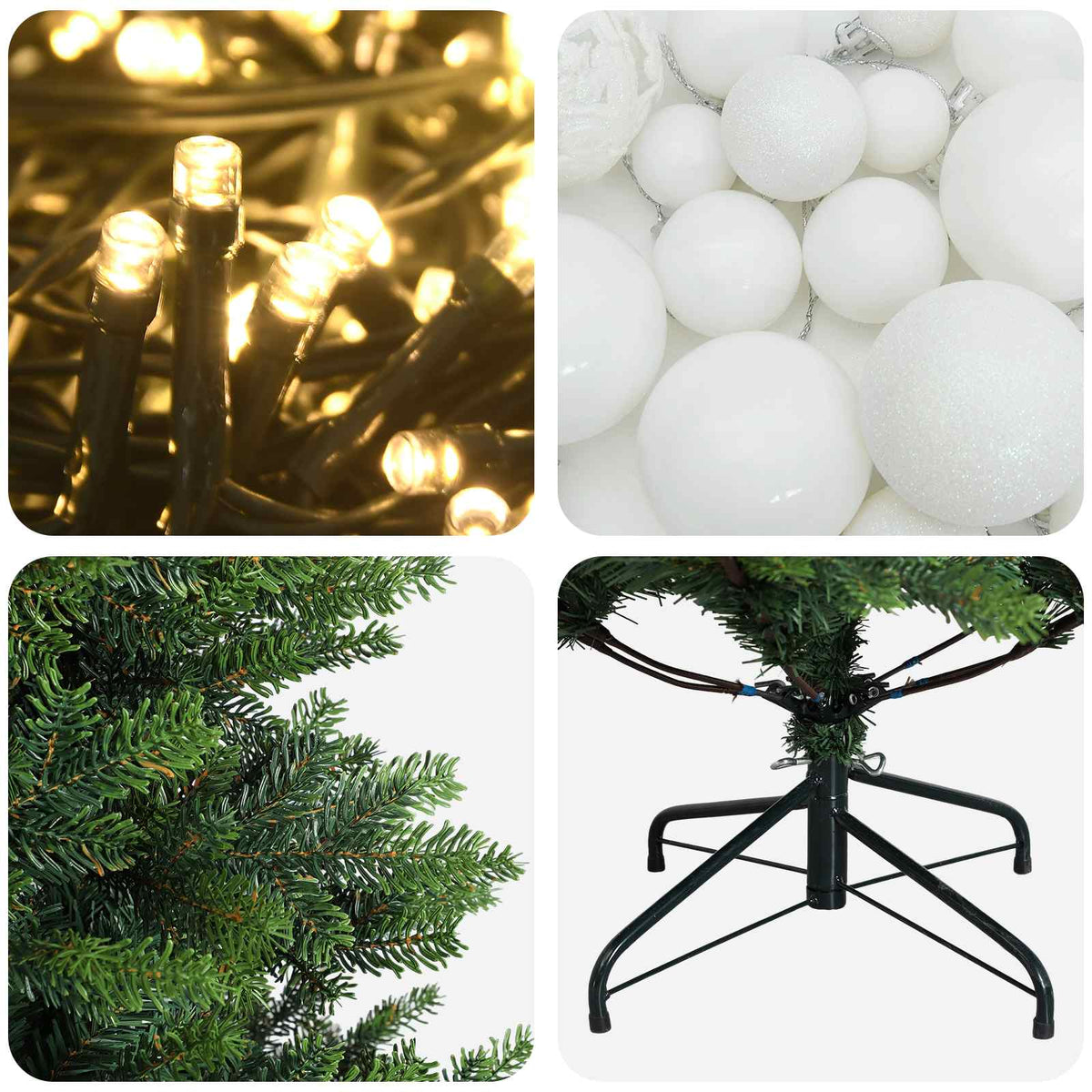 Umjetno božićno drvce s kuglicama 150 cm 150 LED lampica