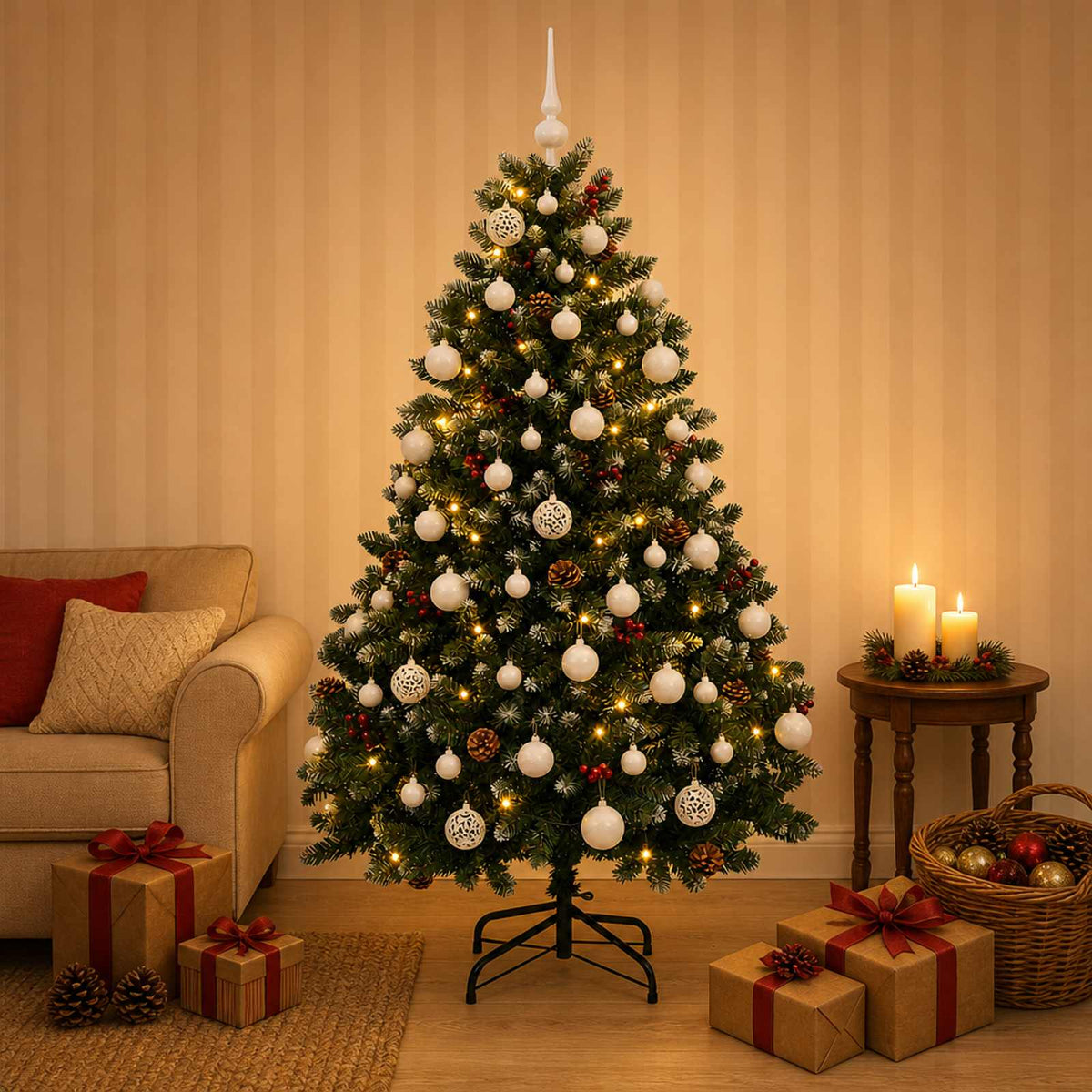 Umjetno božićno drvce zeleno s kuglicom 150 cm 150 LED lampica