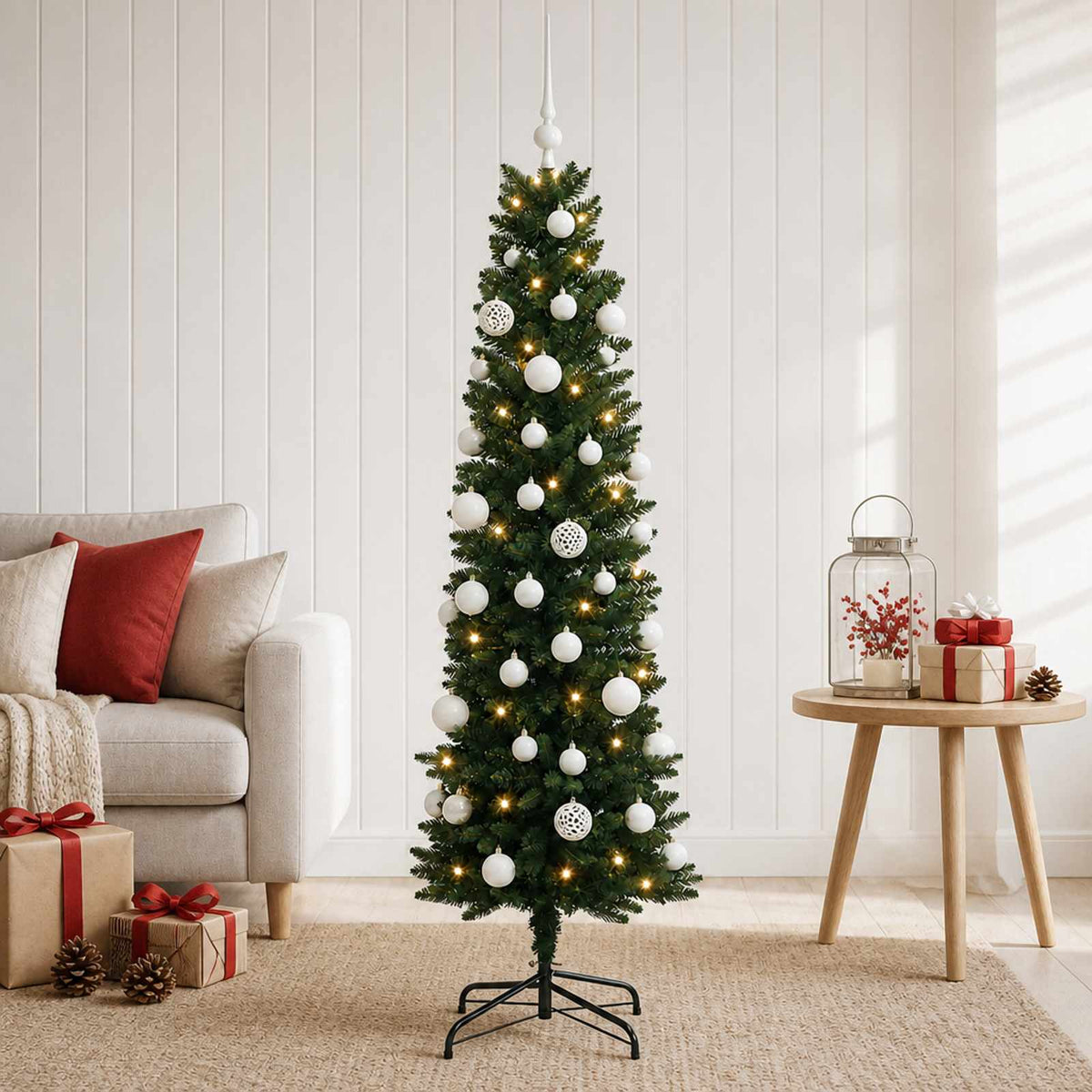 Umjetno usko božićno drvce s kuglicom 120 cm 150 LED lampica