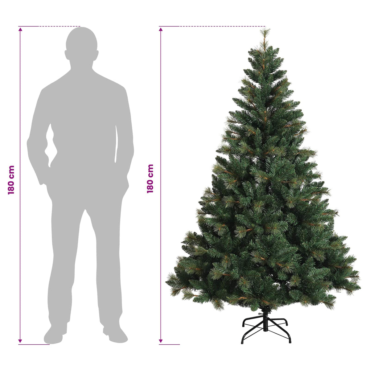 Umjetno božićno drvce s kuglicama 180 cm 300 LED lampica
