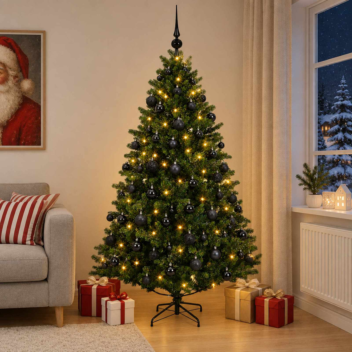 Umjetno božićno drvce s kuglicama 180 cm 300 LED lampica
