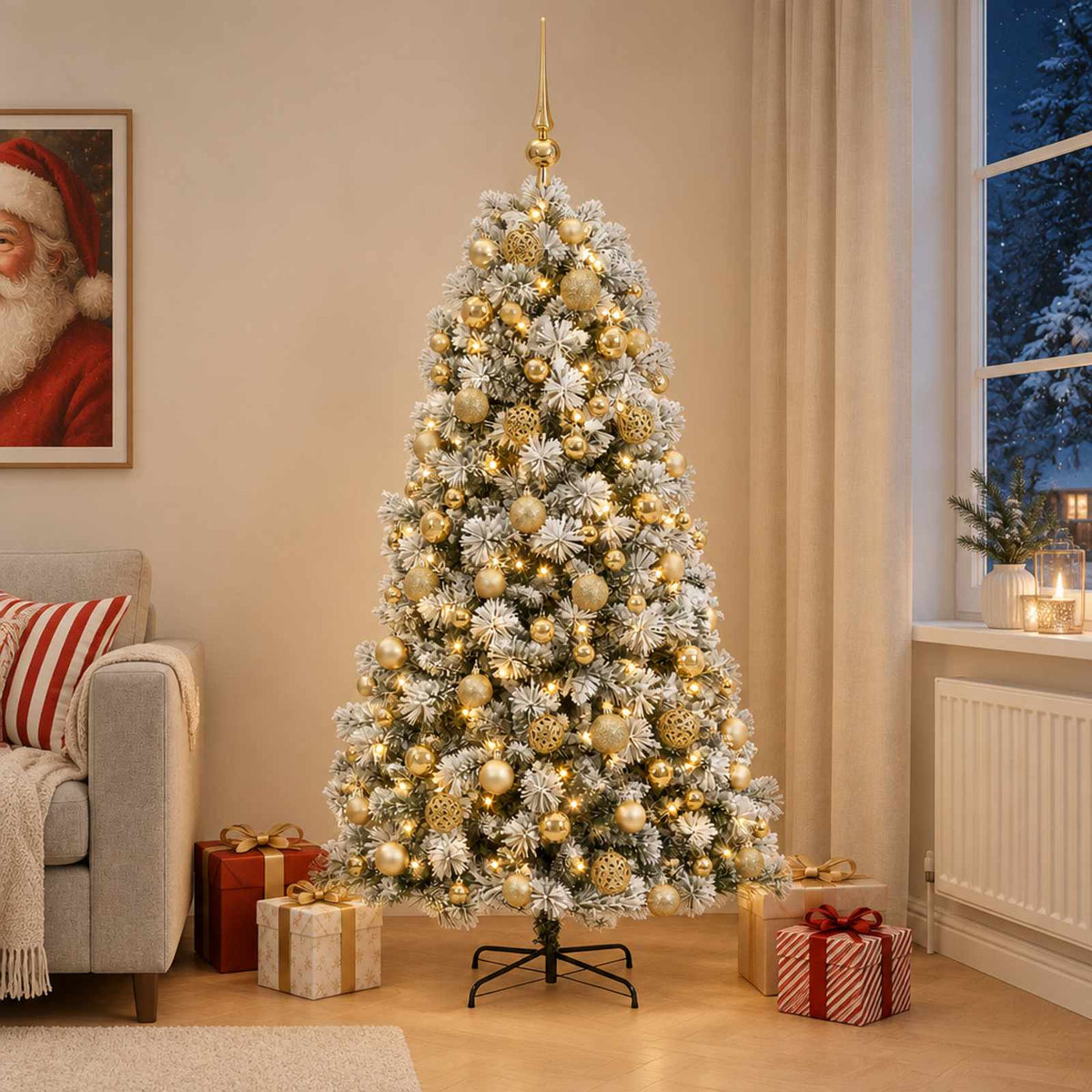 Umjetno božićno drvce s pomičnim granama i kuglicama 210 cm