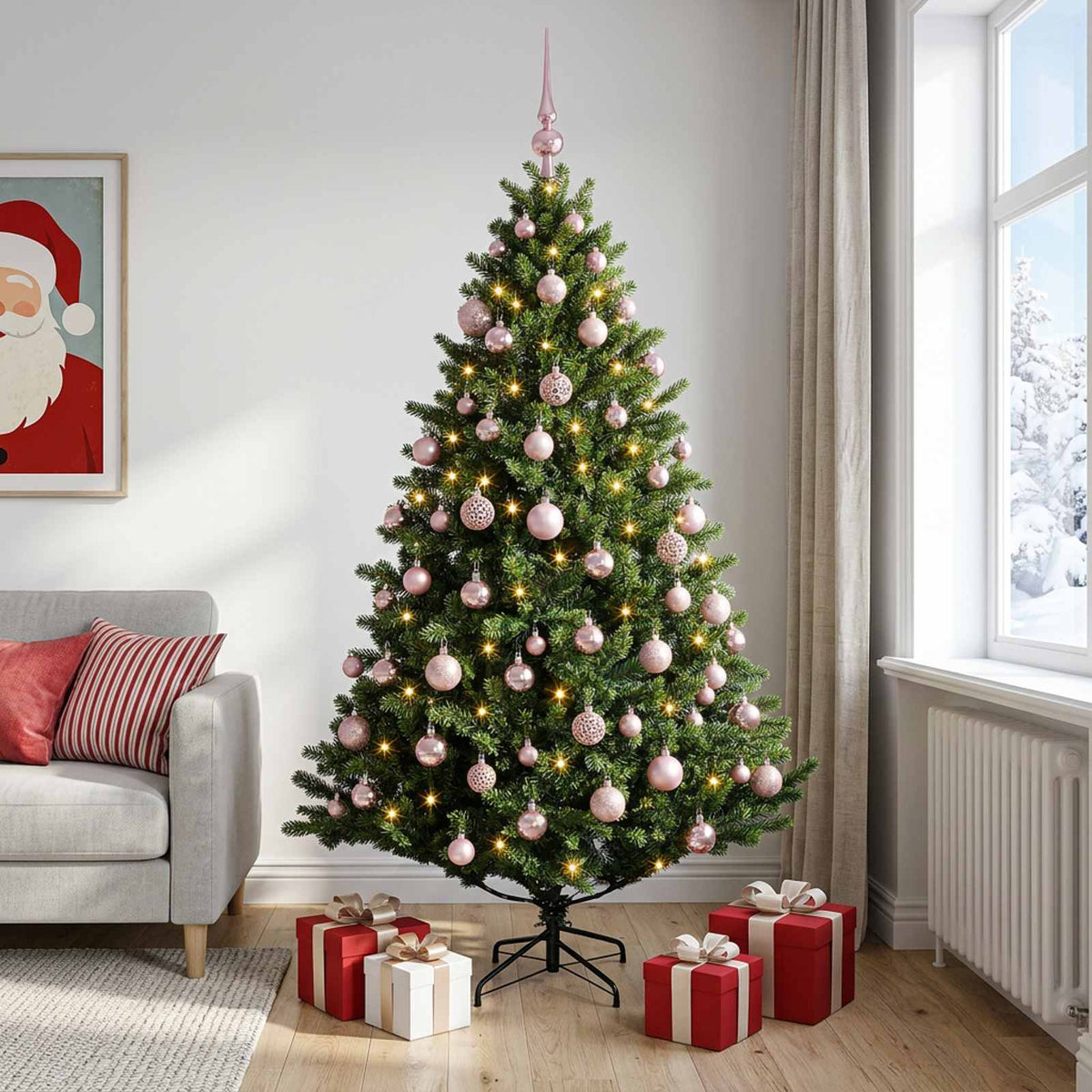 Umjetno božićno drvce s kuglicama 240 cm 300 LED lampica
