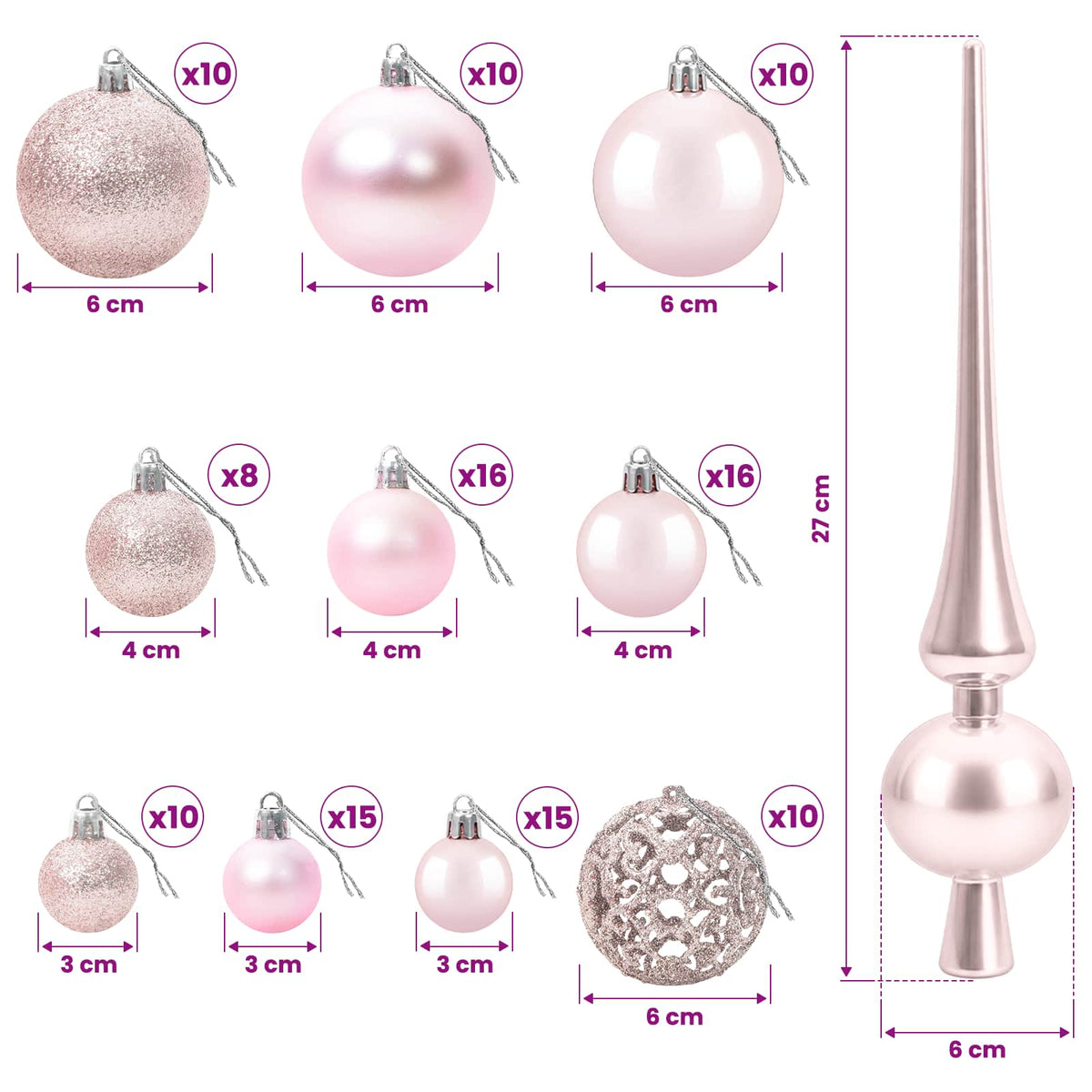 Umjetno božićno drvce s kuglicama 210 cm 300 LED lampica