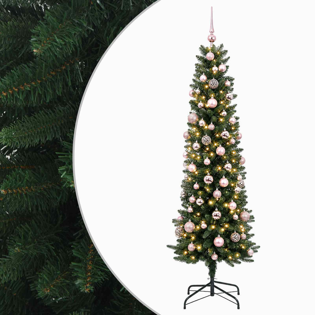 Umjetno usko božićno drvce s kuglicom 210 cm 300 LED lampica