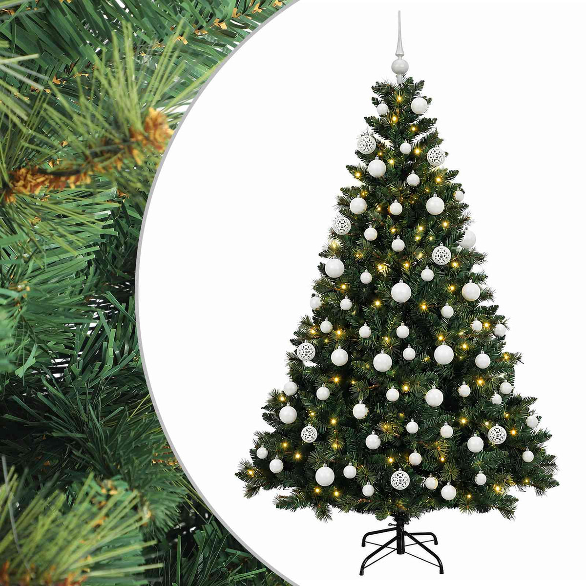 Umjetno božićno drvce s kuglicama 180 cm 300 LED lampica