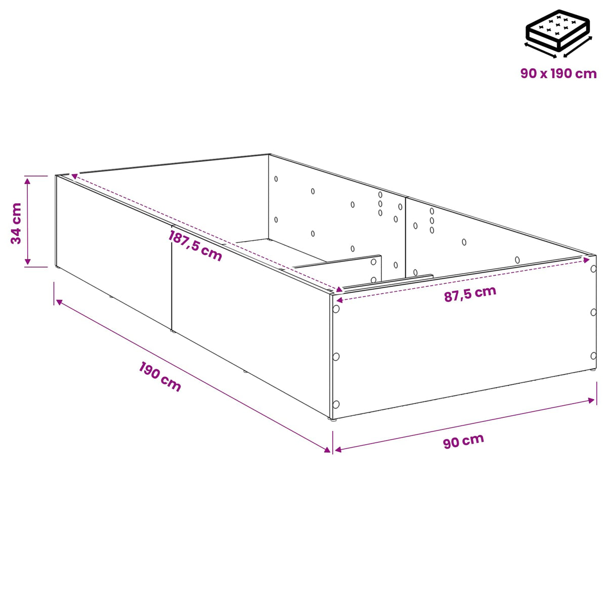 Okvir za podesivu bazu kreveta Siva Sonoma 90 x 190 cm