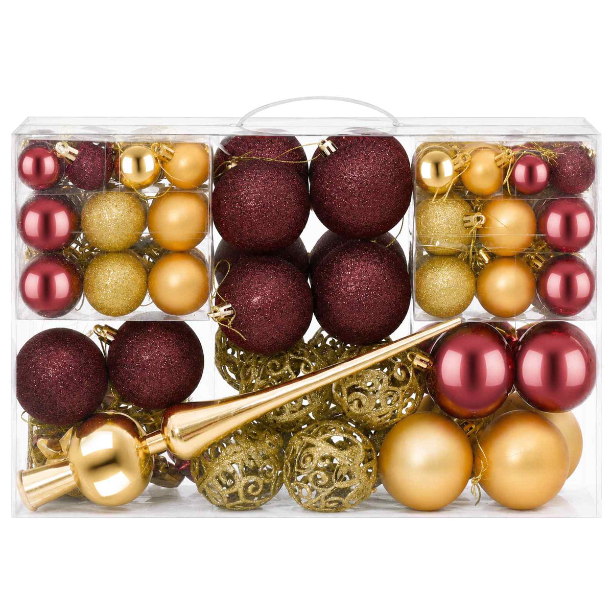Set božićnih kuglica 111 kom. Zlatna i vinsko crvena 6 cm