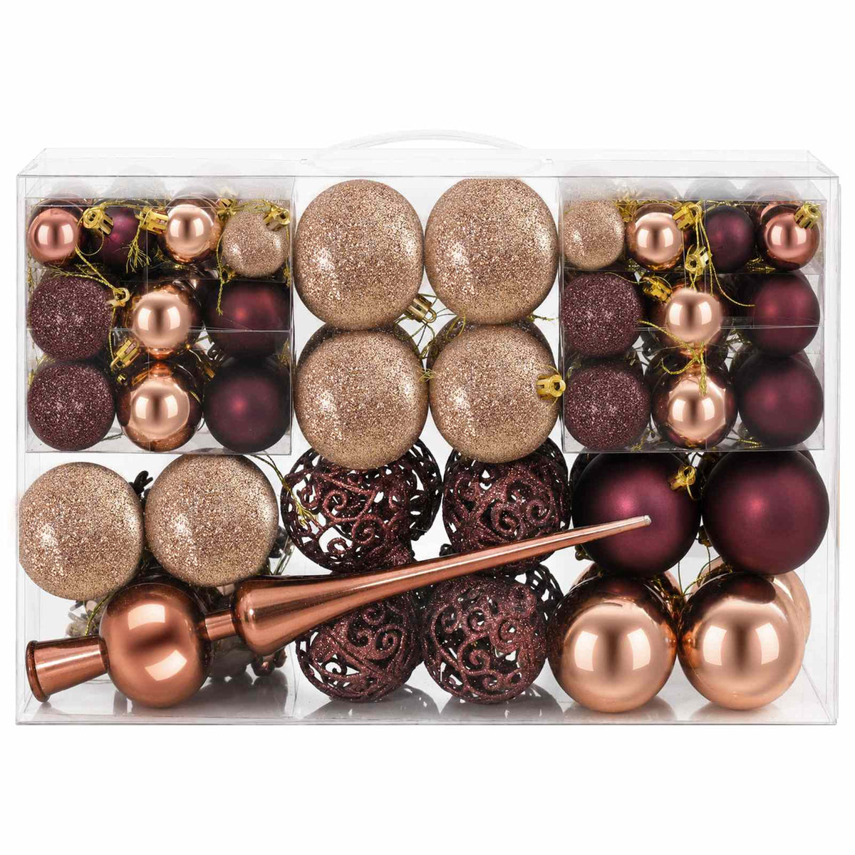 Set božićnih kuglica 111 kom. Boja šampanjca i smeđa 6 cm