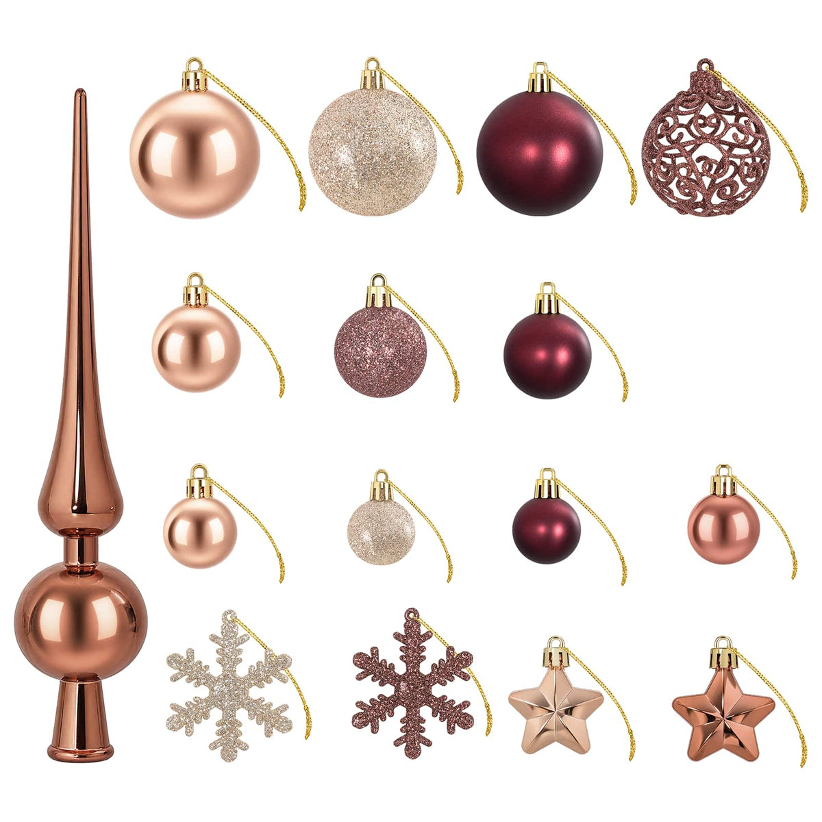 Set božićnih kuglica 111 kom. Boja šampanjca i smeđa 6 cm