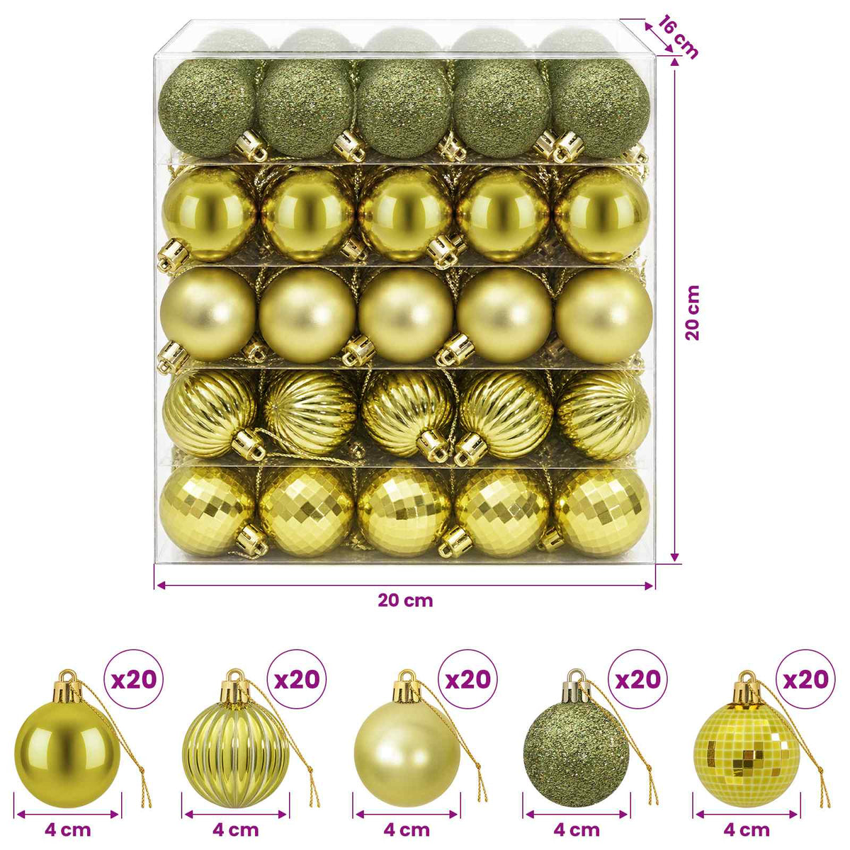 Set božićnih kuglica 100 kom. Svijetlo zelena 4 cm Polistiren