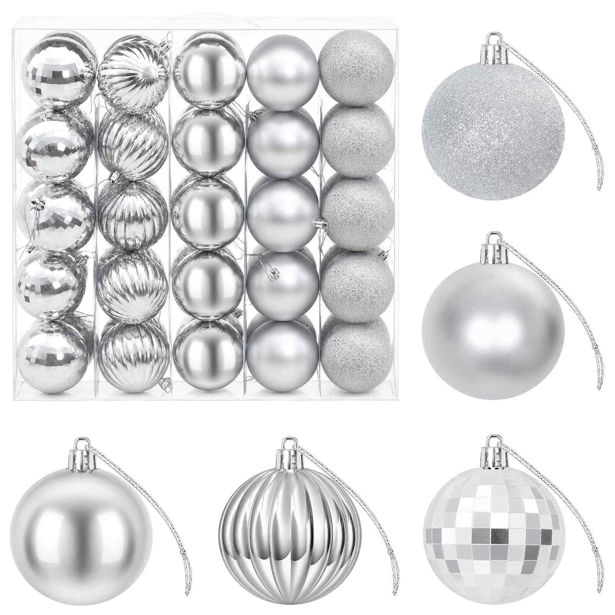 Set božićnih kuglica 75 kom. Srebrna 6 cm Polistiren