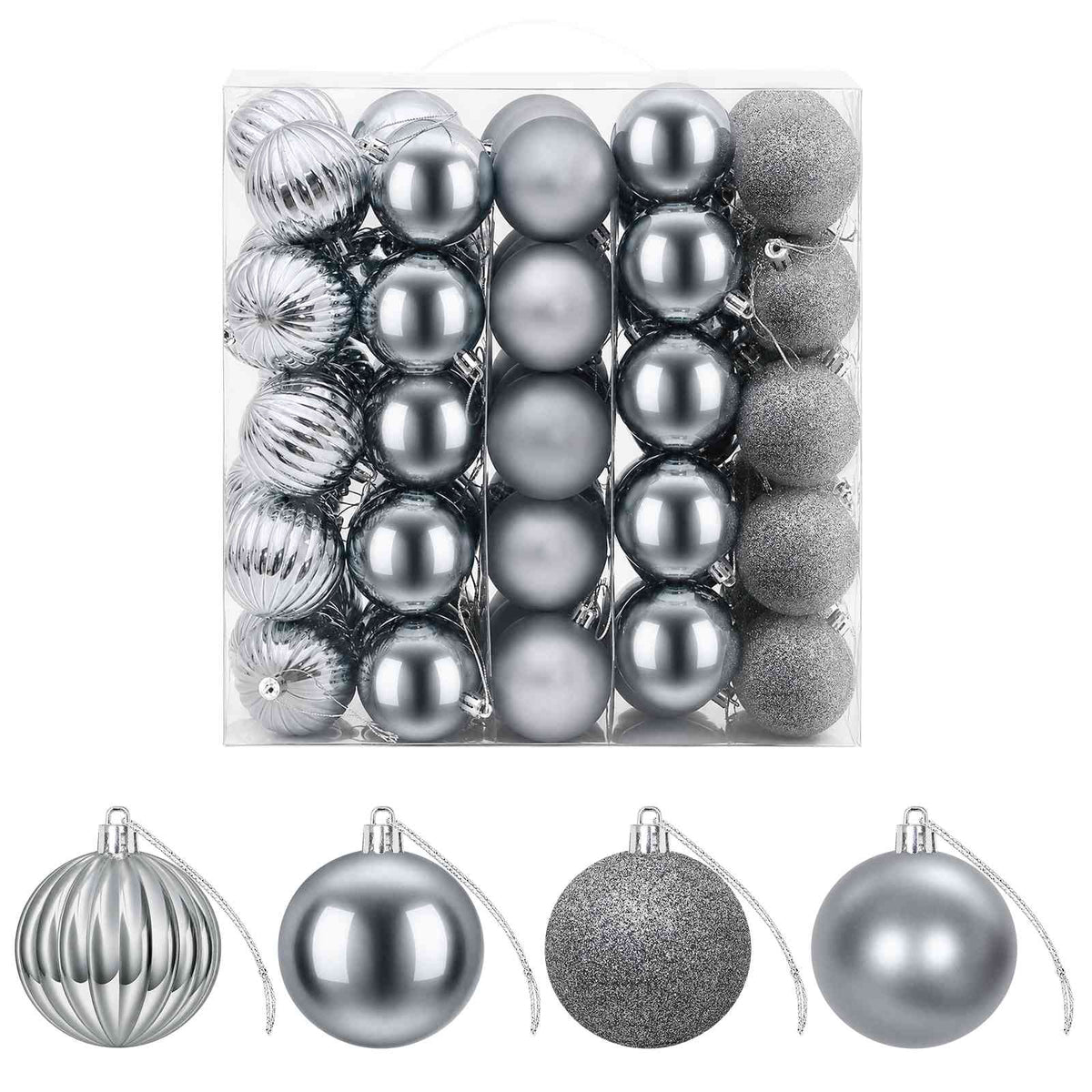 Set božićnih kuglica 75 kom. Siva 6 cm Polistiren