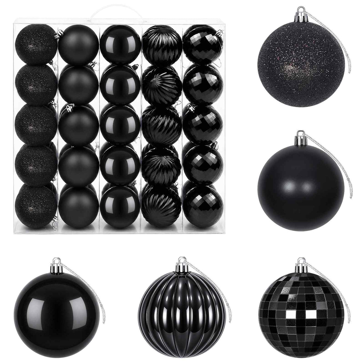 Set božićnih kuglica 50 kom. Crna 8 cm Polistiren