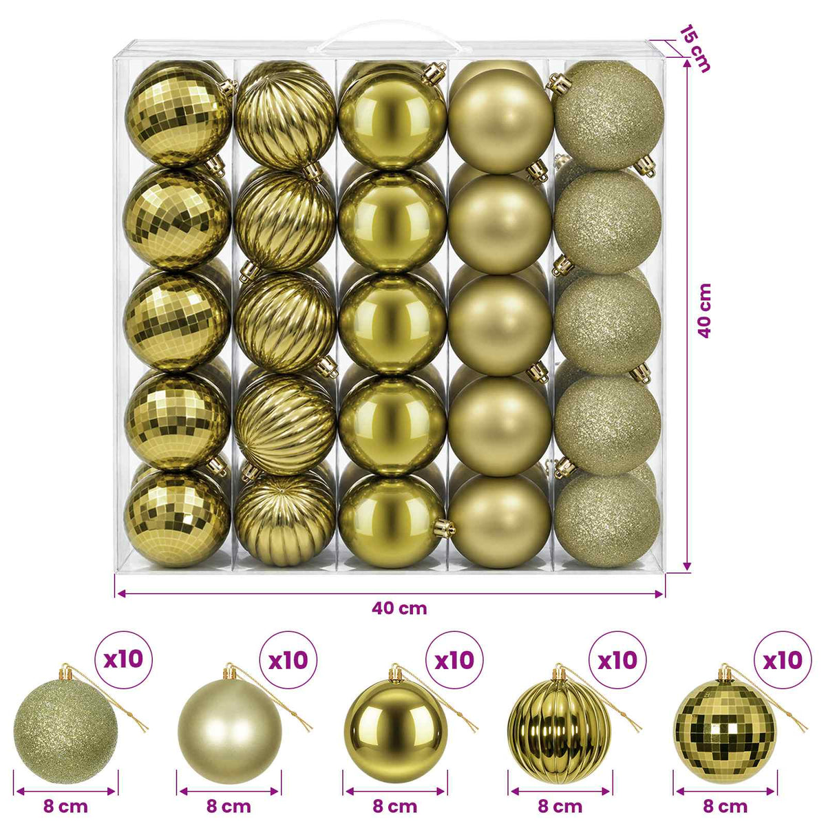 Set božićnih kuglica 50 kom. Svijetlo zelena 8 cm Polistiren