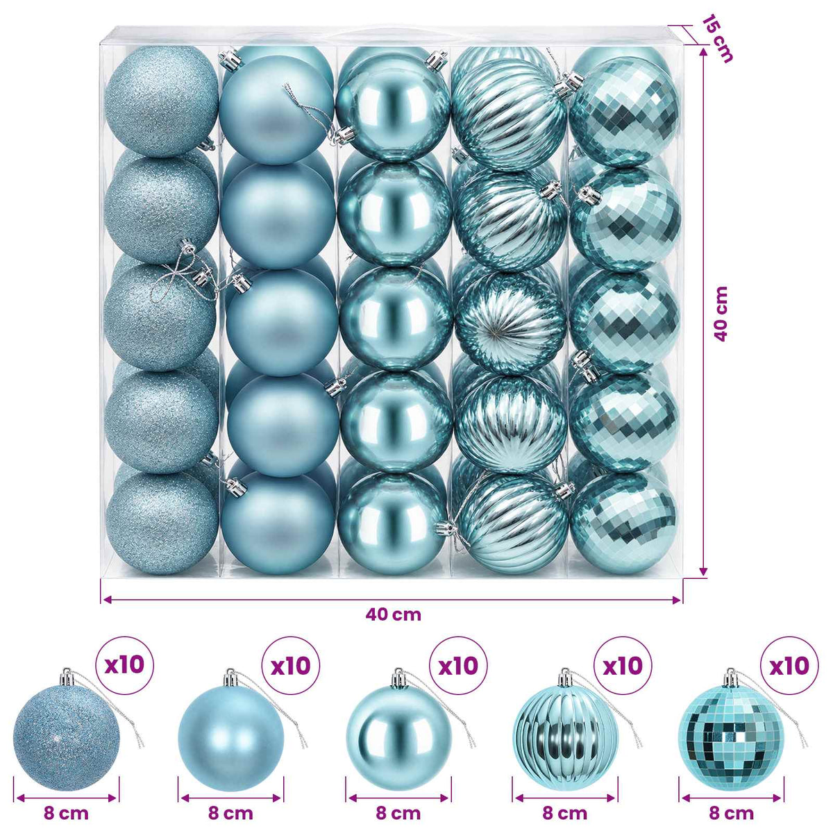 Set božićnih kuglica 50 kom. Tirkizna 8 cm Polistiren