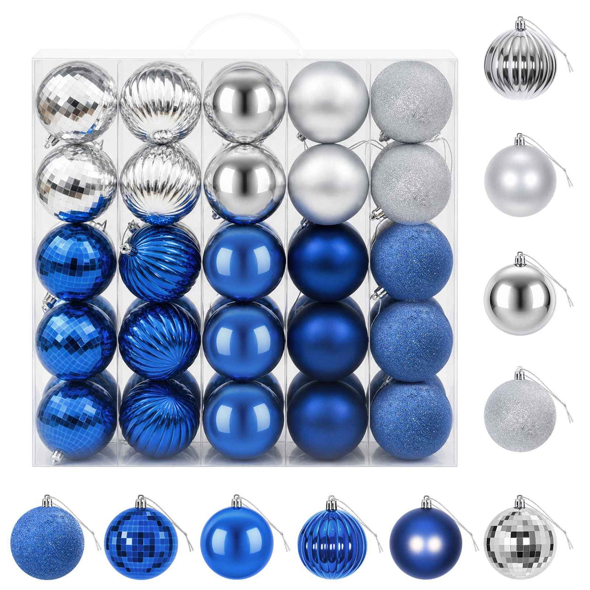 Set božićnih kuglica 50 kom. Plava i srebrna 8 cm Polistiren
