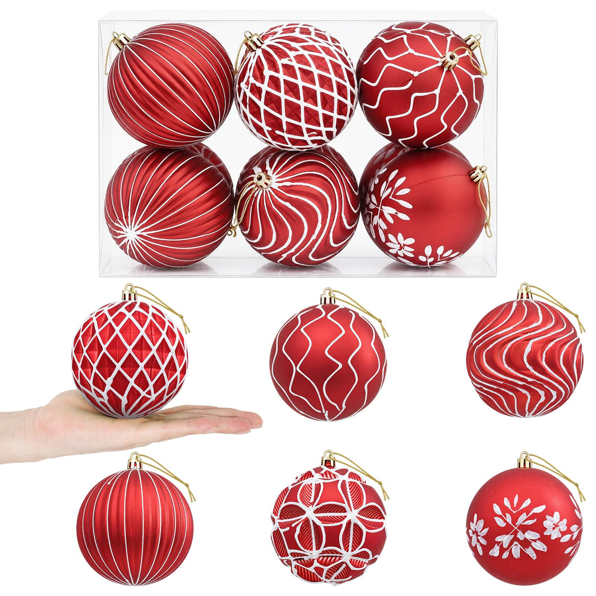 Set božićnih kuglica XL 12 kom. Crvena i bijela 10 cm