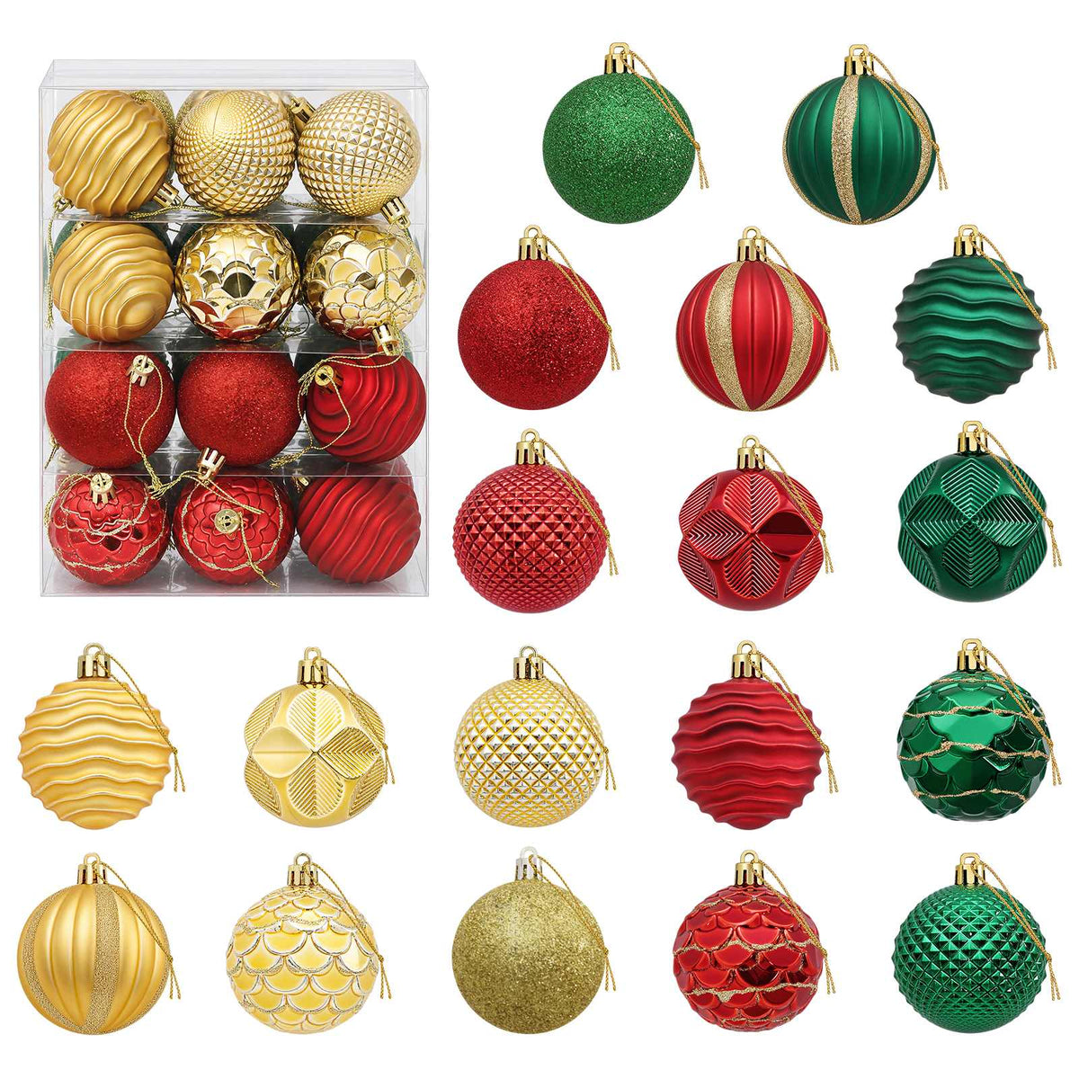 Set božićnih kuglica 36 kom. Crvena, zlatna i zelena 6 cm