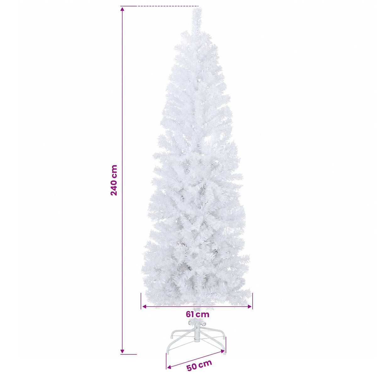 Umjetno vitko božićno drvce 240 cm PVC i čelik Bijela