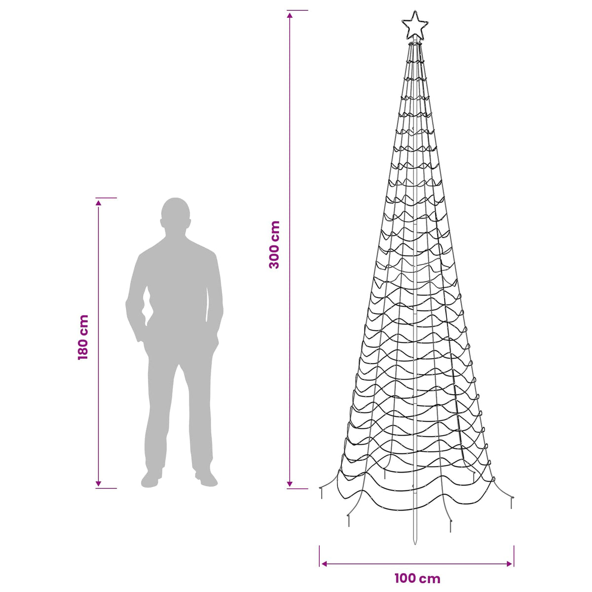 LED spiralno božićno drvce sa šiljkom EKENAS 300 cm