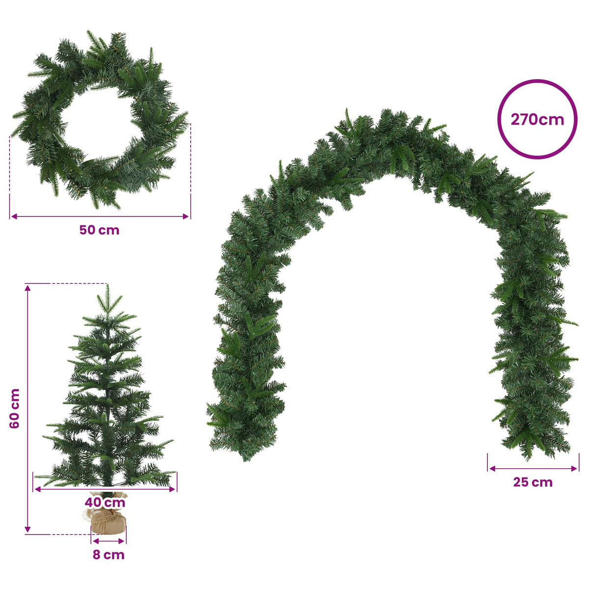 Set mini božićnih drvaca 60 cm PVC i PE Zelena