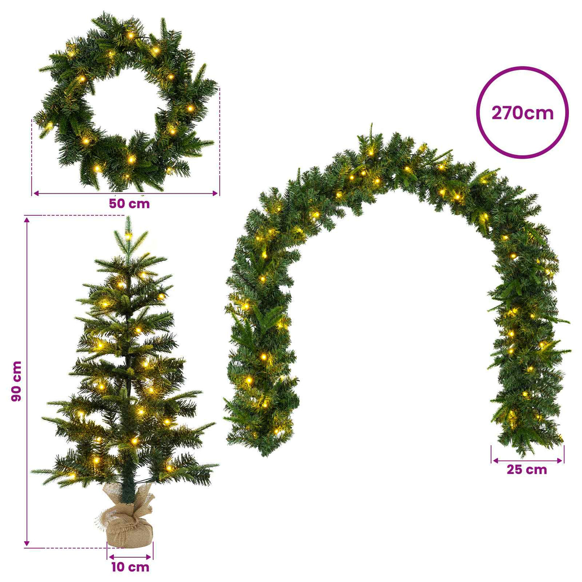 Mini božićno drvce 90 cm 175 LED lampica Topla bijela PVC i PE