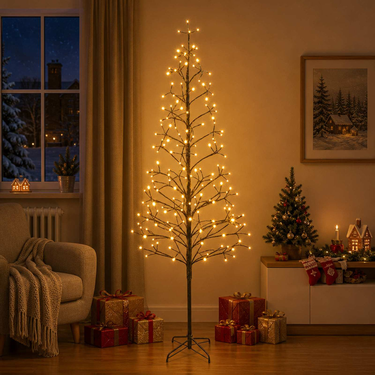 LED božićno drvce Bijela Čelik 196 LED lampica