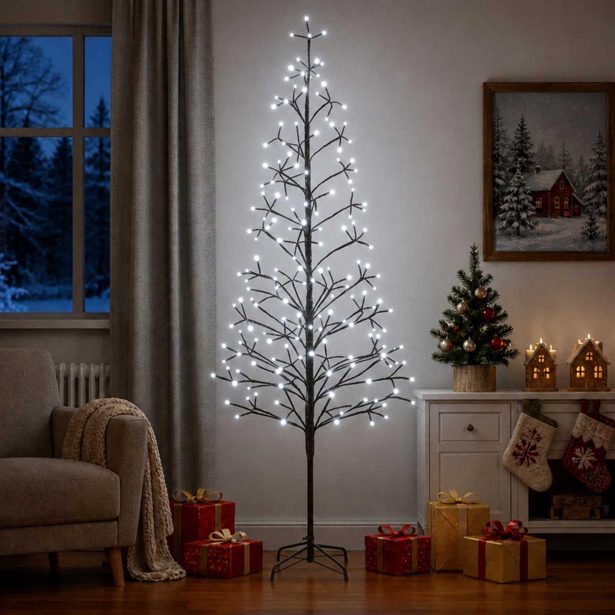 LED božićno drvce Bijela Čelik 196 LED lampica