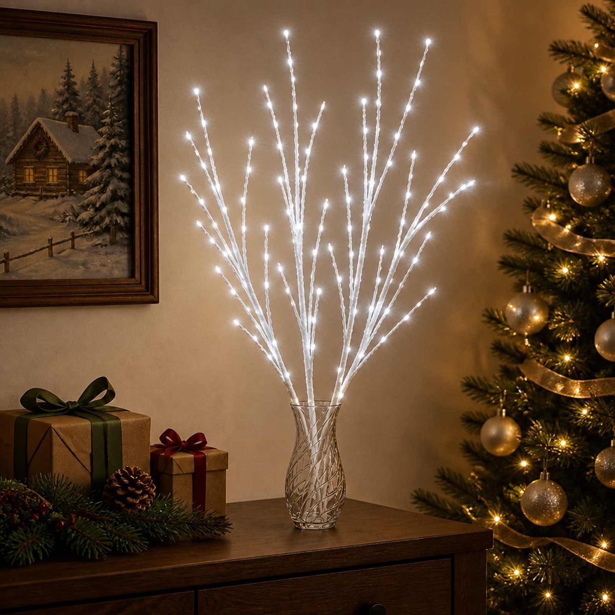 LED bakrena ukrasna božićna grana 3 kom. Smeđa 62 cm Čelik