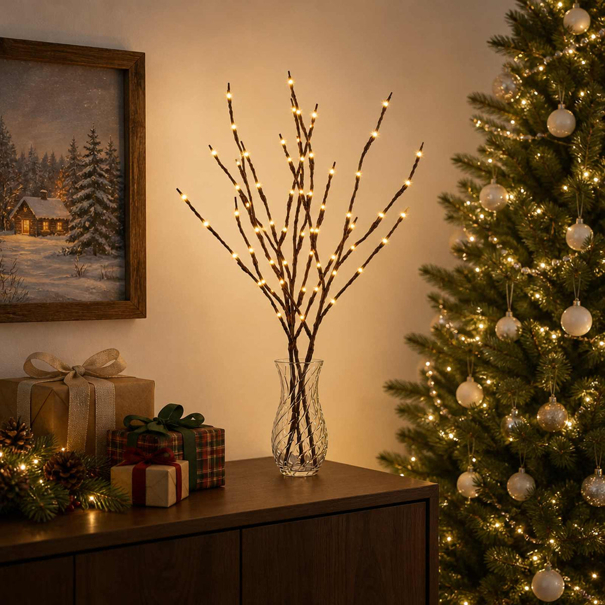 LED bakrena ukrasna božićna grana 3 kom. Smeđa 62 cm Čelik